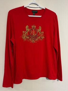 Ralph Lauren Long Sleeve shirt RL Horses Gold Crest logo XL